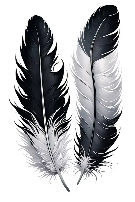 2 White Feathers With Black Tips