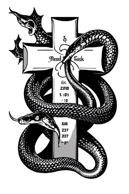 A Cross With A Snake Wrapping The Whole Cross And Dates Down The Side Of The Cross