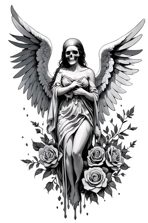 Angel Of Death With Skulls And Roses
