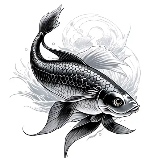 Koi Fish Swimming Around Samurai Warrior Protector