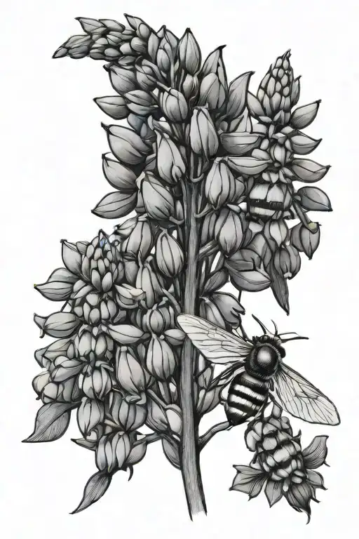 Lupins And Bee Flying