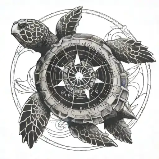 Nautical Compass On Turtle Shell Turn Into Circular