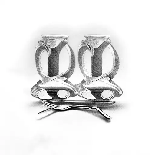 A Tattoo Of A Car Made Out Of Knives And Forks