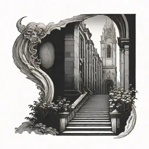 Stairway Leading To Heaven With Cathedral Tower