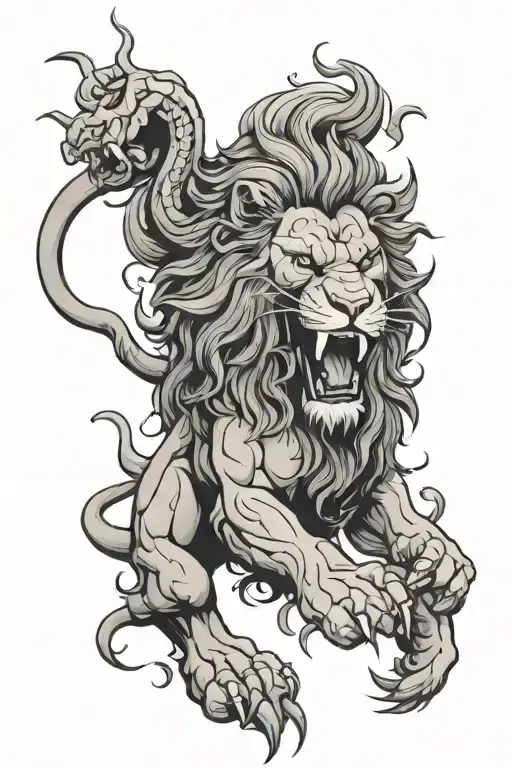 Tired Lion Protector Fighting Demons