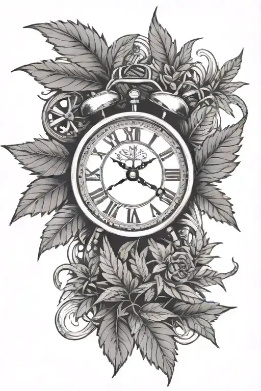 Clock And Marijuana Leaves