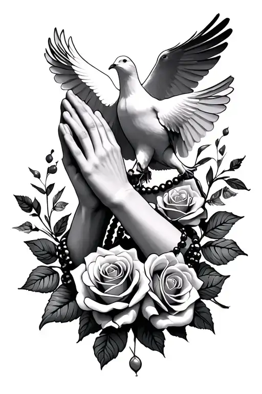 Praying Holding Rosea Beads Roses And Dove