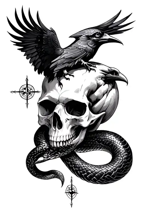 Ravens Skull Snake Compass Surrounded