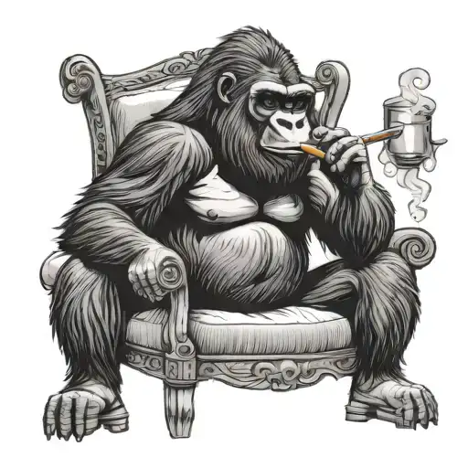 Gorilla Smoking A Cigar In A Chair Drinking