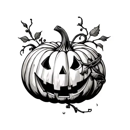 Fine Line Pumpkin With Vines Wrapped Around Shoulder