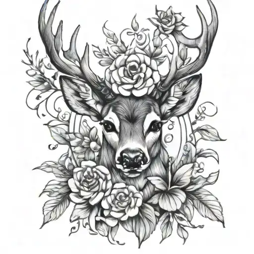Deer And Flowers Intertwined