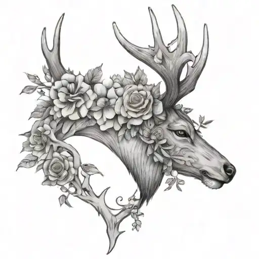Deer Antlers And Flowers Surrounding