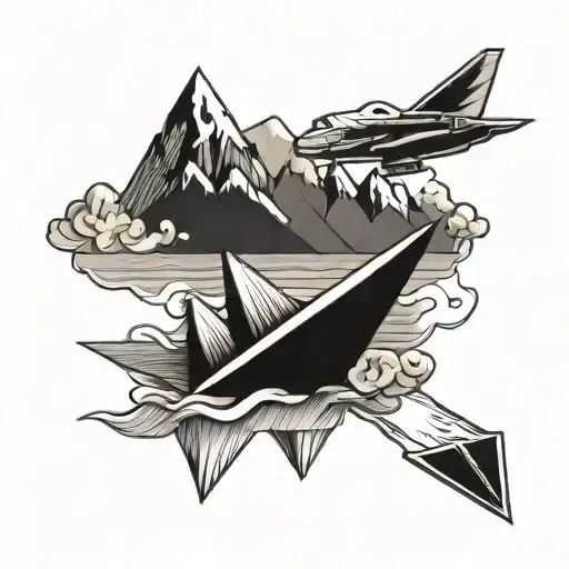 Waves And Mountains And Paper Airplane Flying