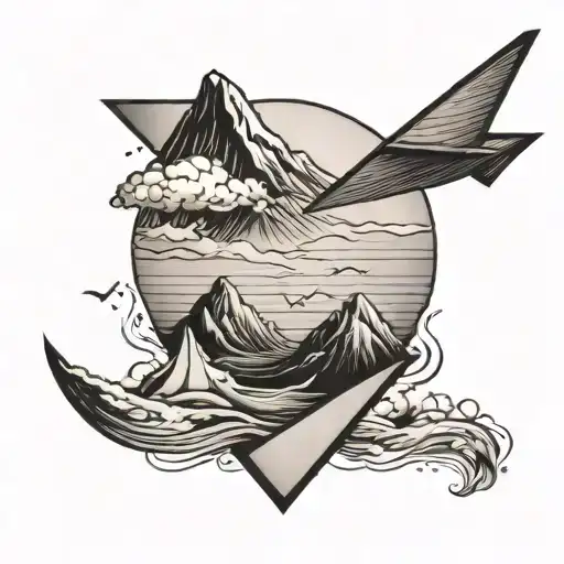 Waves And Mountains And Paper Airplane Soaring