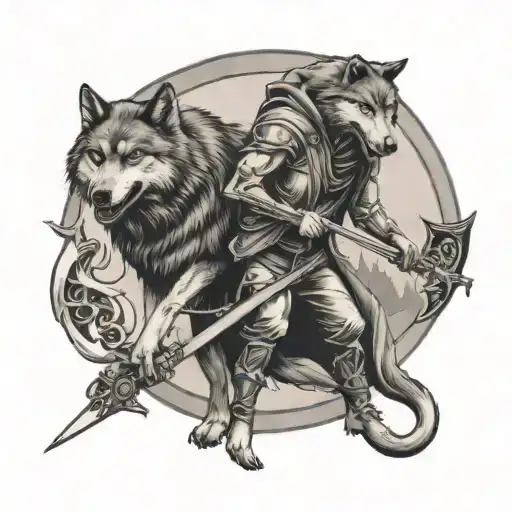 2 Wolves And Reaper Holding A Scythe