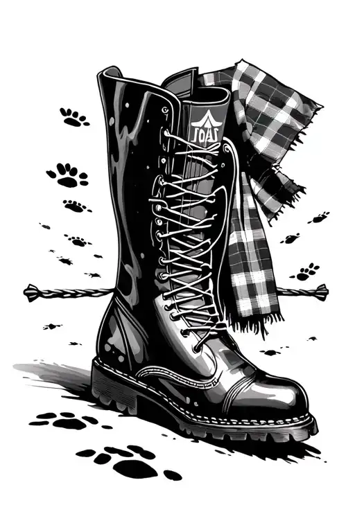 A Path Going Into The Distant With Boot Prints & A Flannel Scrap Stuck On A Guitar String