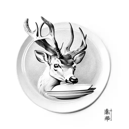 A Tattoo Of A Deer Holding A Plate Of Various Foods