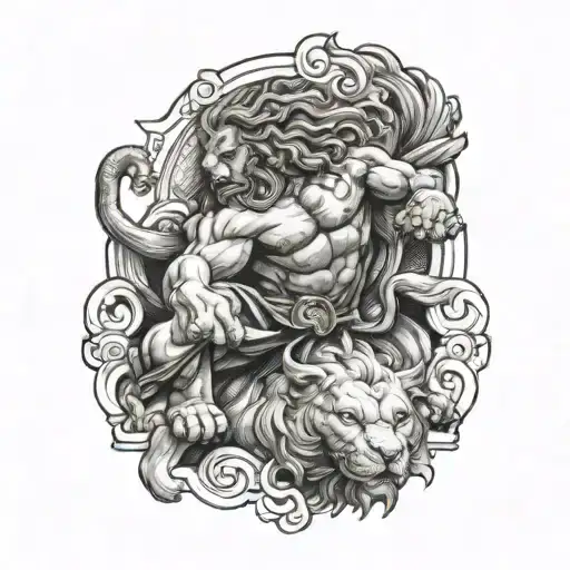 Biblical Samson Fighting Lion
