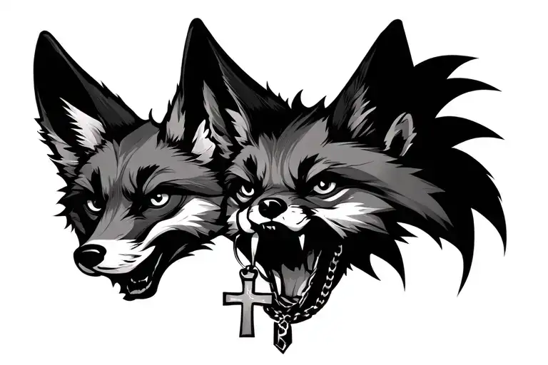 Fox With A Cross Necklace Hanging From Its Mouth Open