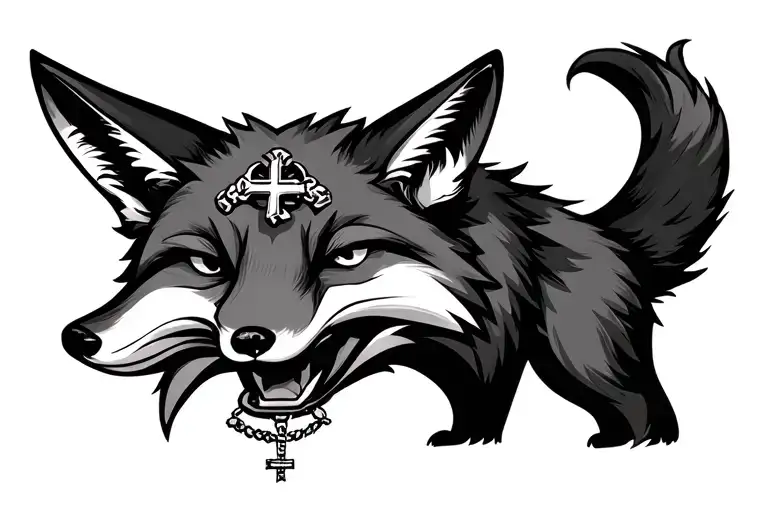 Fox With A Cross Necklace Hanging From Its Mouth