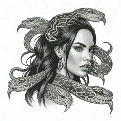 Megan Fox As Mesusa With Snakes In Her Hair Tattoo Design
