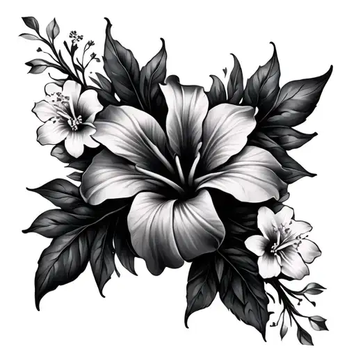 Cross With Small Lily Flowers And Hibiscus Flowers Intertwined