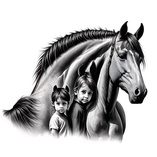 Horses Family With 2 Children