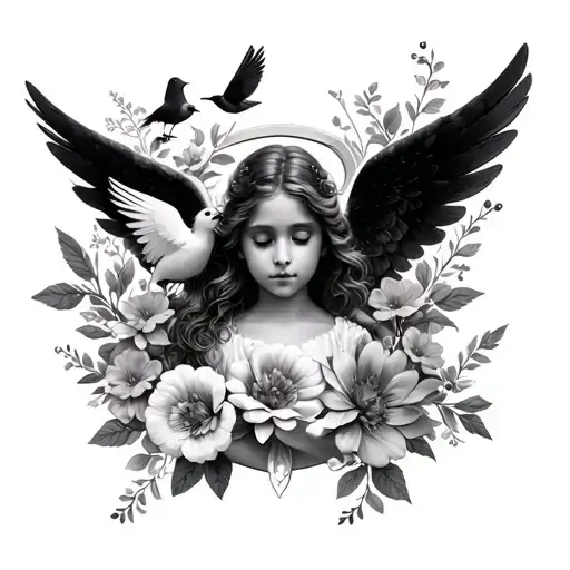 Angel Photo Frame Flowers Love Birds Surrounding Them