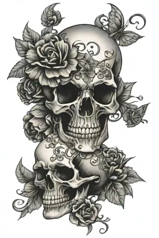 Skull Music Flowers Intertwined