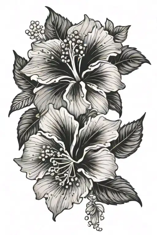 Hibiscus Whit Leaves And Jewels