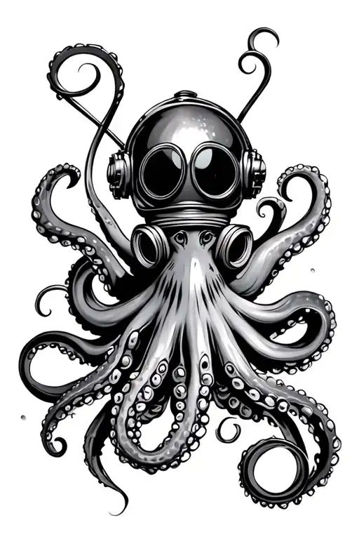 Traditional Octopus With Divers Helmet