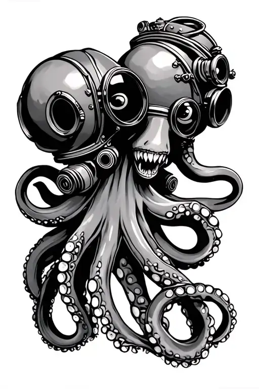 Traditional Octopus With Divers Helmet Adorned