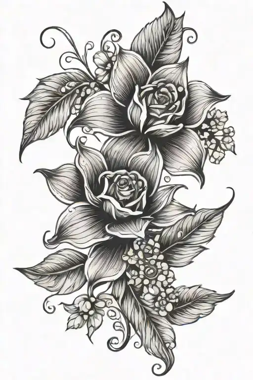 Flower Whit Leaves And Jewels Reflecting