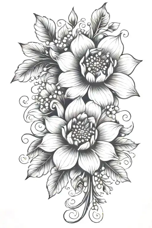 Flower Whit Leaves And Jewels Reflecting