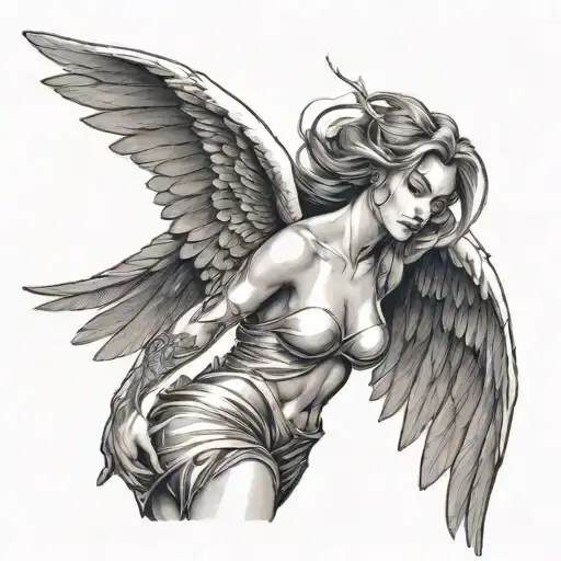 Female Angel With Metal Wings