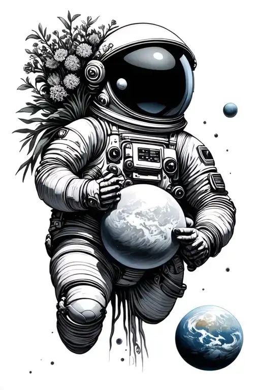 Astronaut In Space Holding A Planet Bouquet