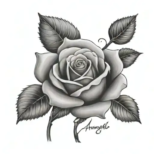 Red Rose With The Name Angelo As The Stem But The Names In Cursive