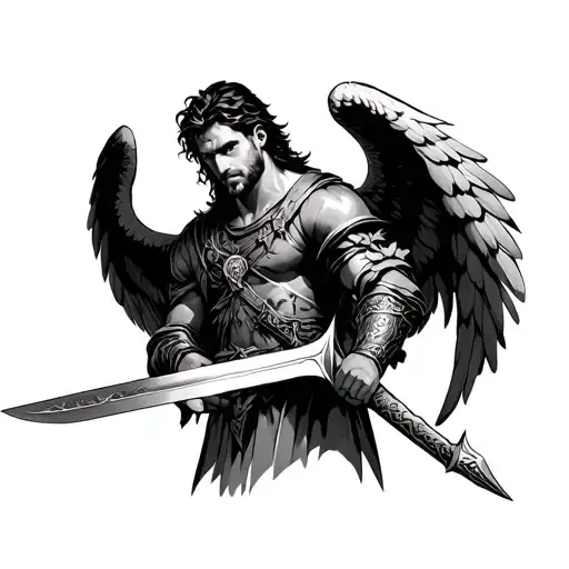 Male Warrior Angel Holding A Sword