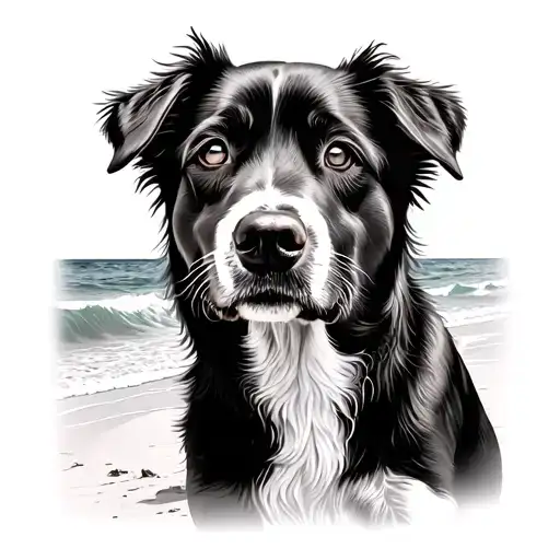 Portrait Of A Dog Sitting On The Beach Looking At The Sun