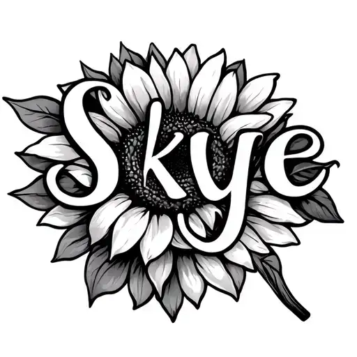 The Word Skye With A Sunflower Around It