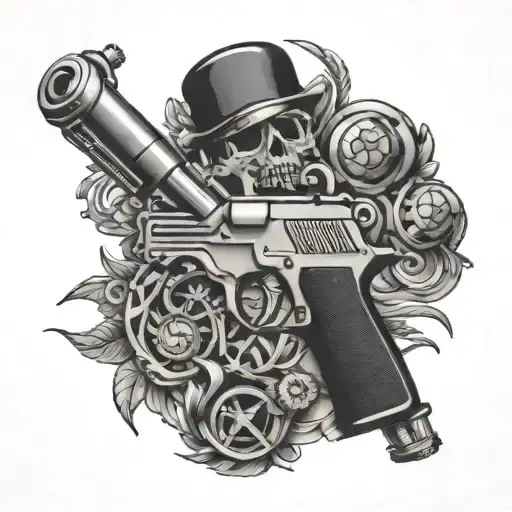 Tattoo Gun With Symbols Of Different Professions