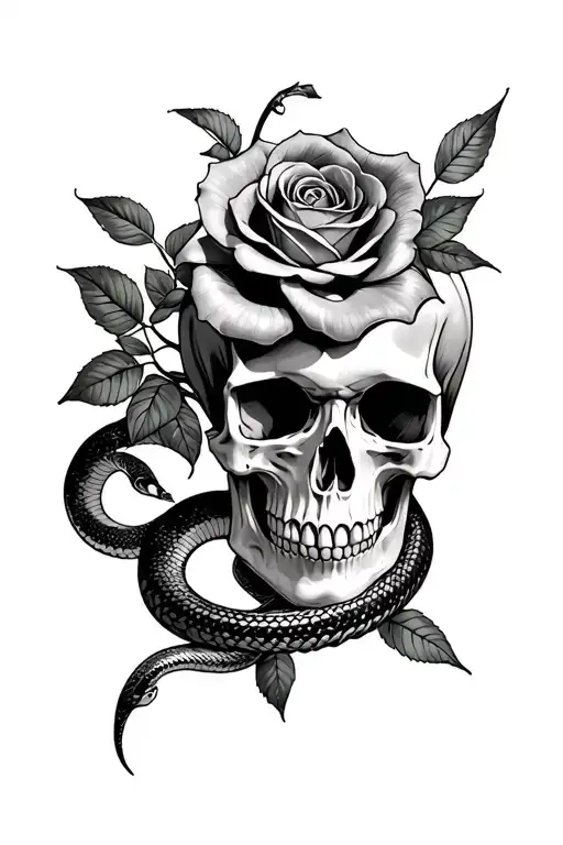 Skull With Rose And Snake
