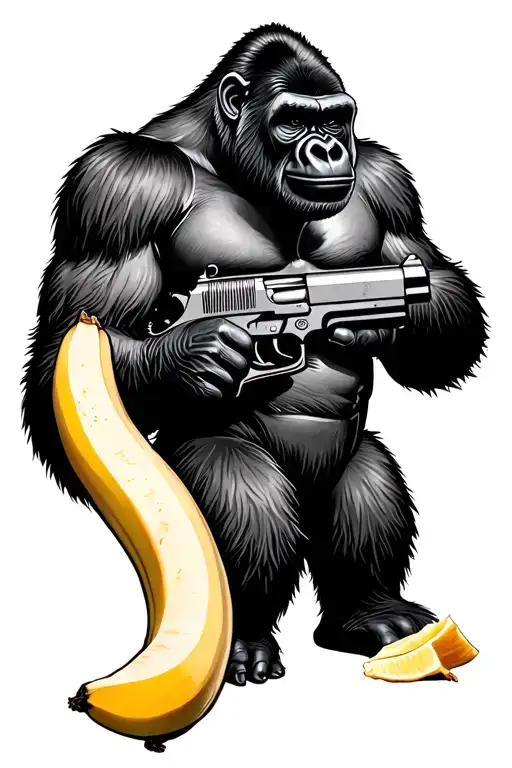 Gorilla Holding Peeled Banana As A Gun