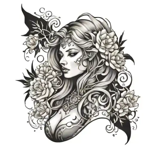 Fire Enchantress Surrounded By Flowers Growing