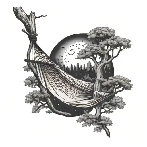 3 Hammock Hanging Between Two Trees In A Forest On A Moon Lit Night