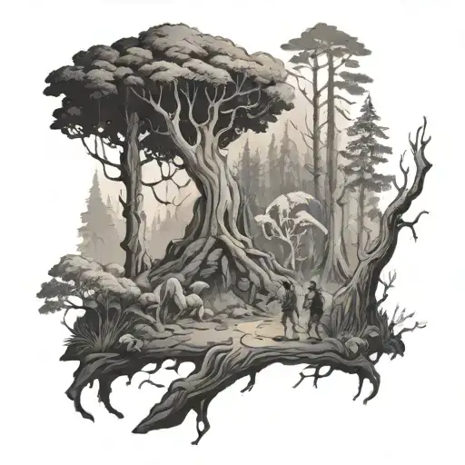 A Wanderer Exploring A Forest Filled With Magical Creatures From Their Favorite Games