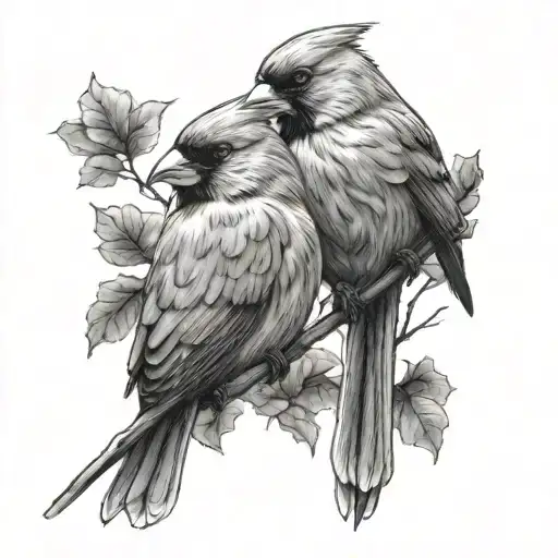 2 Cardinal Birds Sitting Together