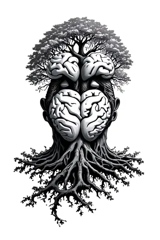 Mind Hearth Brain And Tree Representing Life With Some Elements Representing The Life Time