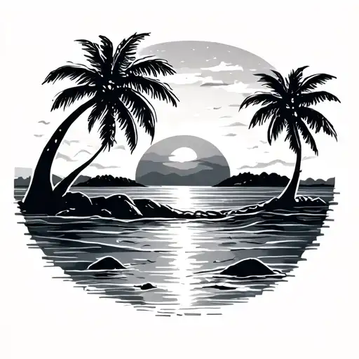 Beach Sunset With Palm Tree