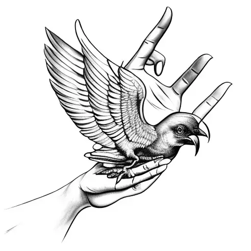 Cover Up For A Bird With Open Wings And A Skull In It On The Top Of The Hand